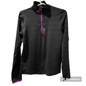 Ralph Lauren RLX Quarter Zip Pullover Mock Neck Black with Pink Trim Size Medium